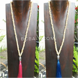 3color mala wood white necklace tassel buddha chrome prayer